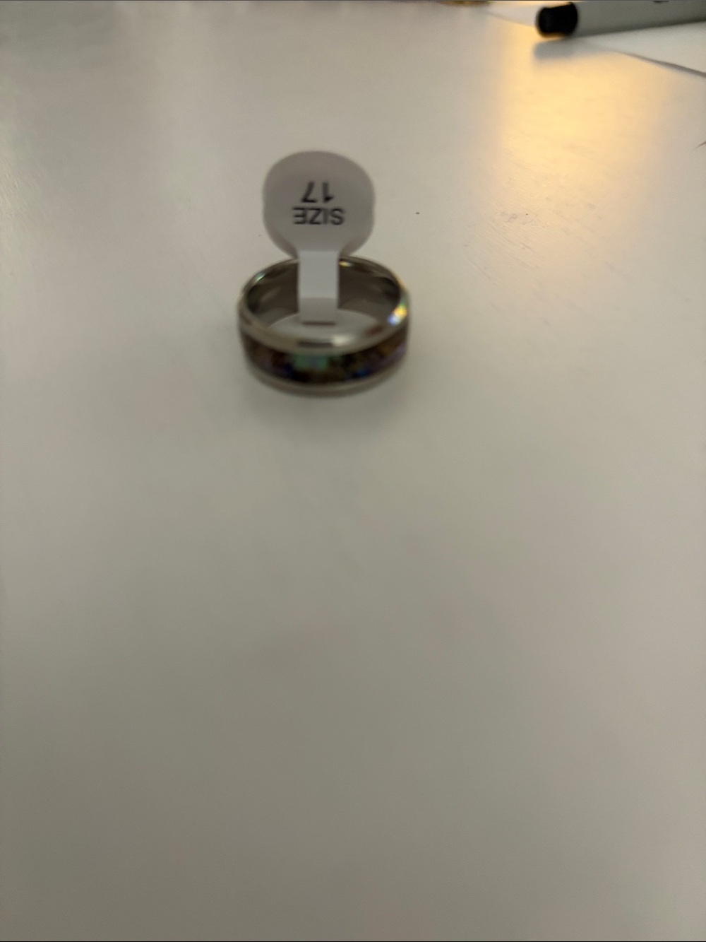 Size 17 Silver Ring with Iridescent Inlay